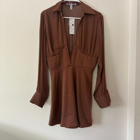 Urban Outfitters Womens Phoebe Corset Dress Size M Satin Metallic Party Copper - Picture 2 of 11